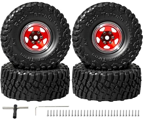 RcThjia 1.0 Beadlock Wheel Soft Tire Set RC Upgrade Part for Traxxas 1/18 TRX4M 1/24 RC Crawlers car Axial SCX24 FMS FCX24 Gladiator Bronco C10 JLU Deadbolt B17 Upgrade.(4Pcs/Set) - Image 1