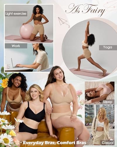 As Fairy Comfort Wireless Lift Bra for Women - Smooth Full Coverage Push Up Bras for Everyday Wear Nude 34DD - Thumbnail 6