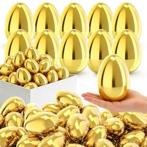 Skirfy 24PCS Golden Easter Eggs, Empty 3.15" Golden Eggs Bulk Fillable for Easter Hunt Party Favor Basket Stuffers Filler Classroom Prize Supplies Decor - Image 1