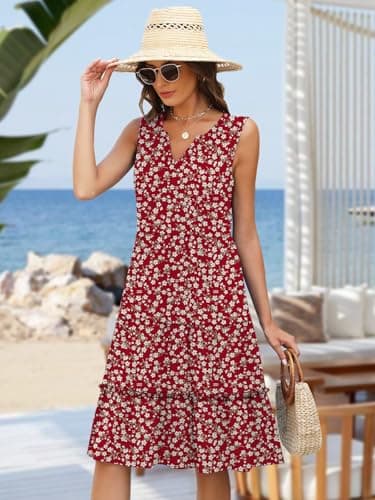 Womens Dresses Summer Wedding Guest Boho Maxi Cocktail Prom Formal Homecoming Red Floral Hawaiian Midi Sun Dress Sundresses for Women 2026 Beach Vacation Clothes Fashion Clothing Travel Cruise Outfits - Thumbnail 5