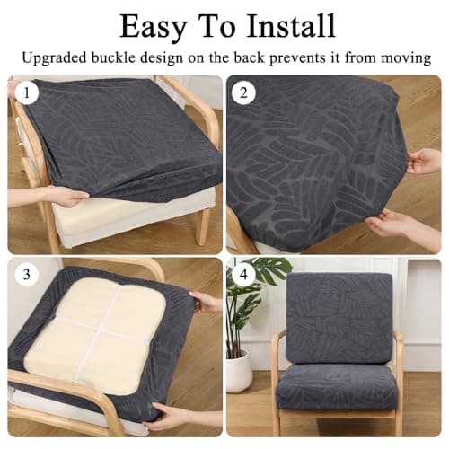 HEBE Stretch Patio Cushion Covers Set 8pcs,Waterproof Outdoor Couch Covers Replacement,Washable Reusable Seat Cushion Slipcovers for Patio Furniture Protector,Chair Cushion Cover - Thumbnail 4