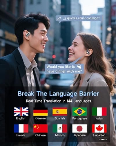 Mosyxe AI Translation Earbuds Real Time 144 Language Translator Earbuds for iPhone and Android Translation Headphones Translating Device for Travel Business Learning with Charging Case - Thumbnail 2