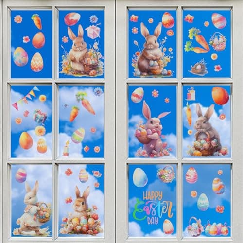Oeyliz Easter Window Stickers Rabbit Carrot Double-Side Glass Decals 80Pcs Happy Easter Home Office School Shop Display Party Decorations - Image 1