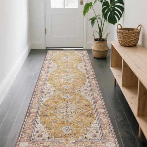 HiChiclife Traditional Vintage Runner Rug for Hallway & Kitchen, Non-Slip Long Rug, 2'x 8' Orange - Image 1