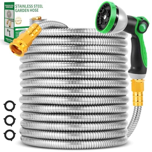 Toolasin Water Hose 50ft, Flexible Stainless Steel Metal Garden Hose with 10-Function Nozzle, No-Kink, Leak-Proof, Anti-Pets, Wear-Resistant, 3/4 GHT, Easy to Use and Store for Garden, Yard, Outdoor - Image 1