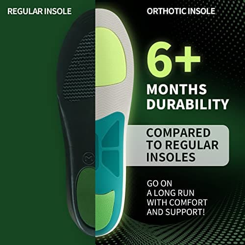 STSVZORR Flat Foot Insole Plantar Fasciitis Pain Relief Arch Support Insert Men Women Shock Absorb Standing All Day (Size 9,length-28cm, Black Green) - Thumbnail 3