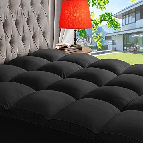 ABENE Mattress Topper King for Back Pain Relief, Extra Thick Mattress Pad Pillowtop, Soft Mattress Protector Cover with 8"-21" Deep Pocket, Overfilled Down Alternative Filling (Black, King) - Image 1
