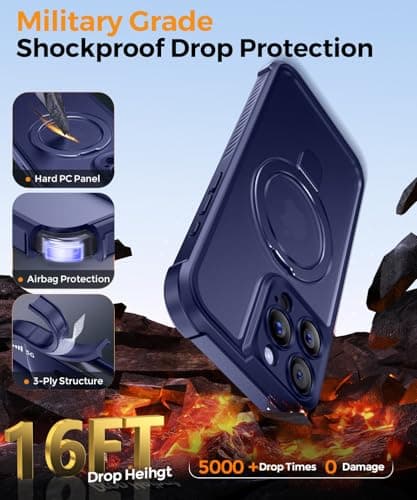 MOCCA Design for iPhone 16 Pro Case with Magnetic Invisible Stand [Full Camera Protection] [Compatible with Magsafe] Military Drop Shockproof Translucent Matte Phone Case Cover 6.3",Deep Blue - Thumbnail 5