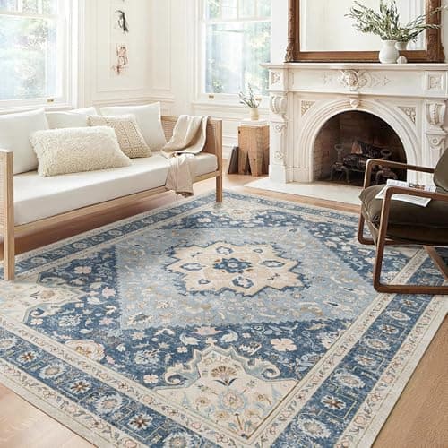 Washable Area Rugs, Bohemian Large Carpet for Living Room Bedroom,8'x 10' Blue - Image 1