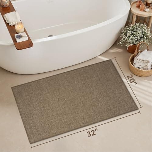 MontVoo Bath Mat Rug-Ultra Thin Non Slip Bath Mats for Bathroom Mat Quick Dry, Rubber Backing Washable Bathroom Rugs Fit Under Door, Absorbent Bath Rugs for Floor,20"x32",Khaki - Thumbnail 2
