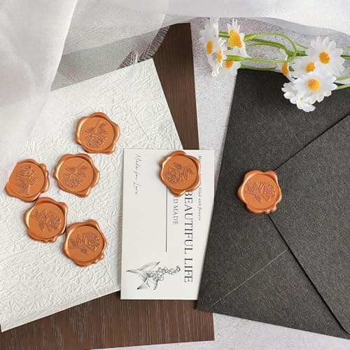 Pilloze 50 Pcs Orange Rose Style Wax Seal Stickers, Self Adhesive Wax Seal for Wedding Invitation, Easy Use Good Adhesion, Orange Rose Envelope Stickers Perfect for Invitation, Vellum Jackets, Menu - Thumbnail 5