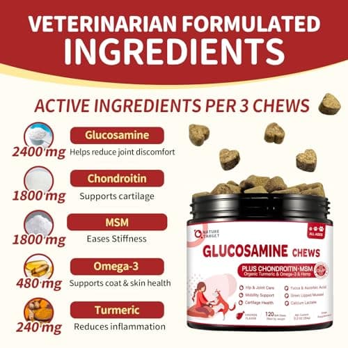 NATURE TARGET Glucosamine for Dogs, Joint Supplement with Chondroitin, MSM, Omega-3, Hemp for Pain Relief, Hip & Joint Chews for Dogs with Calcium for Bone Health, 120 Soft Chews - Thumbnail 3