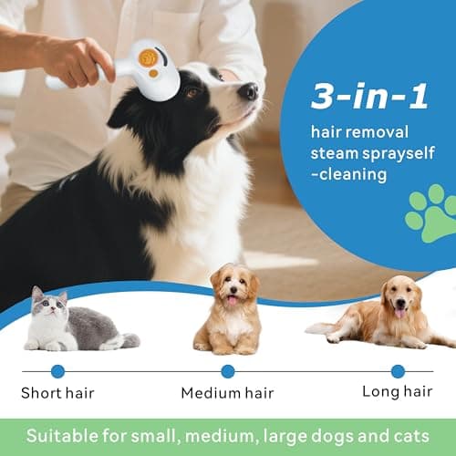 4-in-1 Pet Steam Brush for Dog & cat brush for shedding，Spray Hair Removal Comb with Waterless Shampoo–Self-Cleaning Pet Grooming Tool for Shedding, Anti-Static & Skin-Friendly Design - Thumbnail 5