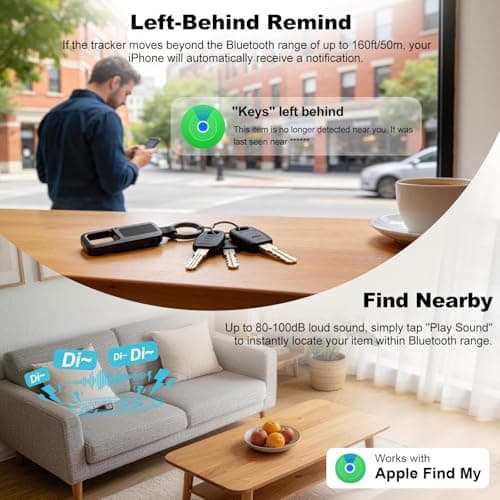 AI.QVOKA Key Chain Tracker Tag, Works with Apple Find My (iOS Only), Car Keychain Accessories for Men, Heavy Duty Key Tracker for Luggage, Backpacks and Suitcases (Black) - Thumbnail 3