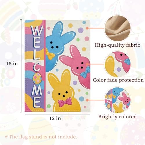 Oeyliz Easter Garden Flag 12x18 Inch Welcome Bunny Easter Double Sided Outside Garden Flag Holiday Bunny Yard Porch Flag Decor Outdoor Flag - Thumbnail 3