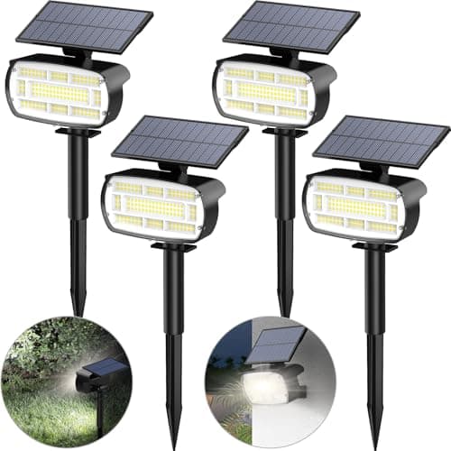Fabrito Large Solar Spot Lights Outdoor 4 Pack, 1000 Lumens High Brightness, IP65 Waterproof Solar Spotlight with 136 LEDs, Dusk to Dawn Solar Landscape Lights for Yard, Garden, Pathway, Plants(White) - Image 1