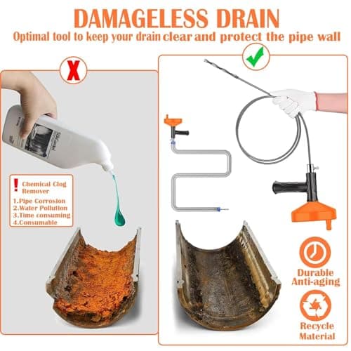 Drain Snake Auger (33 Feet), Plumbing Snake Drain Hair Clog Removal Tool, Sink Unclogger Drain Cleaner Tool for Bathroom Kitchen Tub Shower with Gloves - Thumbnail 6