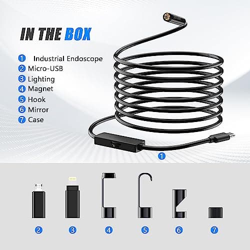 0.216 in Ultra-Thin Snake Inspection Borescope, Pancellent Type C Endoscope, Scope 1920P with 6 LED Lights for Android and iOS Smartphone, iPhone, iPad, Samsung (16.5FT) - Thumbnail 5