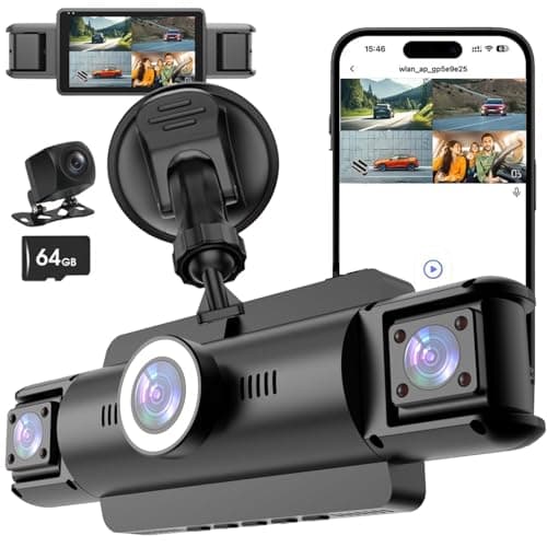 4 Channel 4K Dash Cam Front and Rear Inside, 360° View 1080P Dash Camera for Cars, Super Night Vision, Gravity Sensor, Loop Recording, WDR, 24H Parking Mode, WiFi & APP Control, with 64GB Card - Image 1
