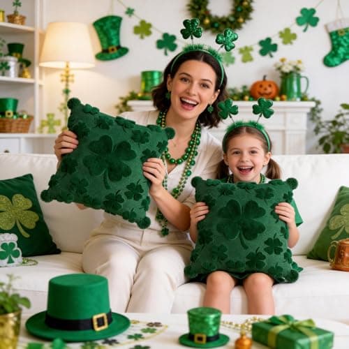 REBANDEN St Patricks Day Throw Pillow Covers Decorations 18x18 in 2-Piece Set,Green Pillow Covers Linen Spring Pillow Case Home Sofa St Patricks Day Decor. - Thumbnail 2