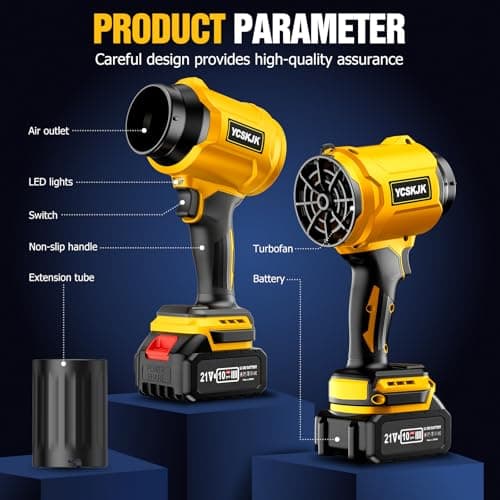 Cordless Leaf Blower, Leaf Blower Cordless with Battery and Charger, Portable Lightweight Handheld Blower, Extended Nozzle, Turbo Jet Blower for Lawn Care, Patio Cleaning, Leaves, Dust (Yellow) - Thumbnail 6