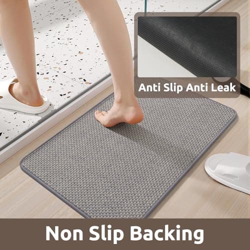 AMOAMI Chenille Bath Mat Super Absorbent Bathroom Mat Quick Dry Low Pile Bath Mats for Bathroom Washable Rubber Backed Bathroom Runners Fit Under Door, Front of Bathtub, Sink, LIGHTGREY&Beige 24"x70" - Thumbnail 5