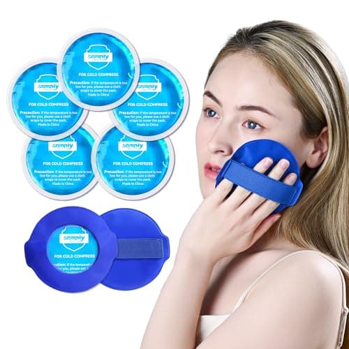 samply Small Gel Ice Packs for Boo Boos, Cold Packs for Injuries Reusable Pain Relief, Headaches and Toothaches,Eyes, Face, 5 Pack Mini Round Ice Packs with 2 Covers for Cold Compress