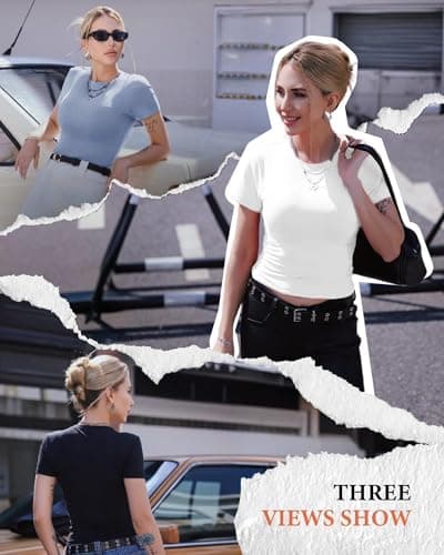 GAYHAY Black Shirts for Women - Slim Fit Short Sleeve Crop Top Crew Neck Casual Basic Tees Spring Summer Fashion Clothing 2026 - Thumbnail 3
