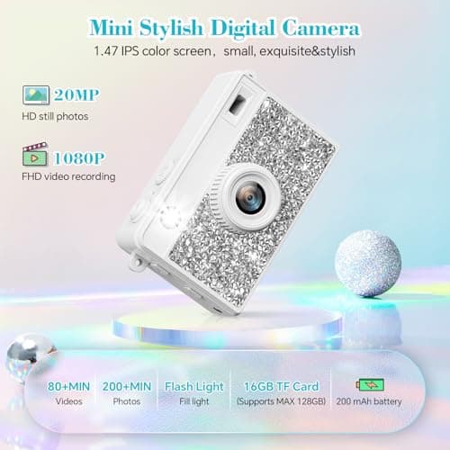 Trunsif Mini Camera - 2K Mini Digital Camera with 16GB Card, Long Battery Life,Travel Vlog & Photo Shooting Anytime,Fashion Accessories, Necklace & Keychain Camera, Gifts for Friends and Women,White - Thumbnail 2
