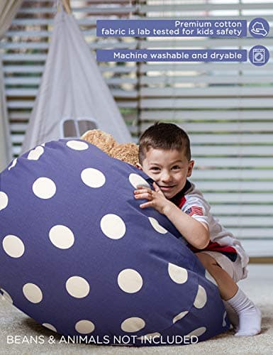 Aubliss Stuffed Animal Storage Bean Bag Chair Cover (No Beans), Stuff and Sit Storage Bean Bag for Kids Toy Storage, Medium 32"-Canvas Dot Navy - Thumbnail 5