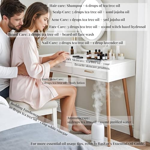 BasYar 100% Pure Australian Tea Tree Oil - Undiluted Natural Essential Oil for Skin Care, Nail Health & Home Use, Steam-Distilled from Wild Melaleuca, 10ml Amber Glass Bottle - Thumbnail 4