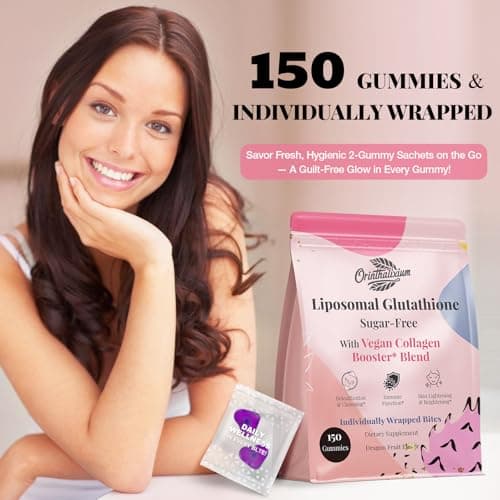 Orinthalixium Liposomal Glutathione Gummies 1000MG - Sugar Free Reduced L-Glutathione with Vitamin C & Vegan Collagen - Antioxidant & Skin Wellness - 150 Count - Thumbnail 6