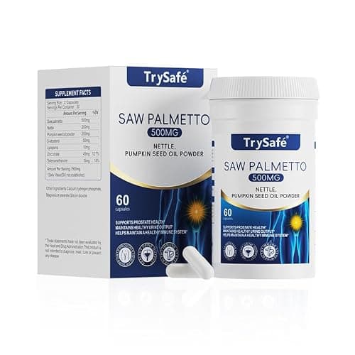 TrySafe 7-in-1 500mg Saw Palmetto for Men Prostate Health Supplement with 200mg Nettle, 200mg Pumpkin Seed Oil - Support Male Urinary Tract and Prostate for Mens Health* & Healthy Immune Function*