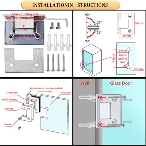 Alise Glass Shower Door Hinge,Hinges for Glass Doors,Heavy Duty Solid SUS304 Stainless Steel 90° Cabinet Hinges,Frameless Shower Doors Hardware Replacement Part,Matte Black(1P) - Thumbnail 3