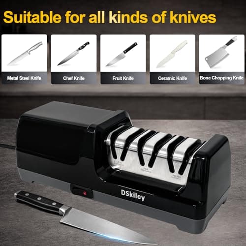 Electric Knife Sharpener for Kitchen – Professional 3-Stage 100% Diamond System with 20° Precision Angle, Fast Sharpening to Restore & Polish Chef Knives (Silver) - Thumbnail 6
