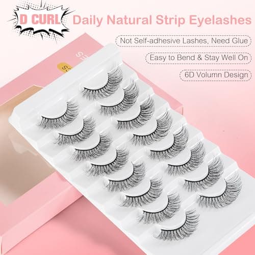 Natural Lashes Spiky False Eyelashes, Wispy Look Invisible Band Flared Eyelashes, False Eye Lashes Soft Fluffy Lashes 8 Pairs Black 9-15MM - Thumbnail 3