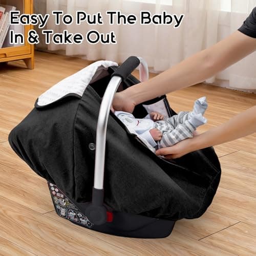 Waterproof Baby Car Seat Cover for Doona, Carseat Cover with Plush Dot Lining for Cold Wet Weather, Infant Car Seat Canopy with Zipper Closure Design & 2 Vents, Keep Baby Warm/Dry - Thumbnail 4