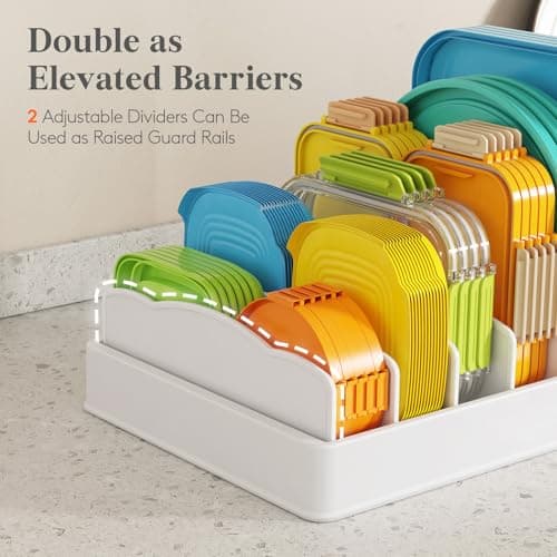 Lifewit Plastic Lid Organizers Inside Cabinet, Lid Holder with 6 Adjustable Dividers & 7 Compartments for Home Organization and Storage, Plate Organizer for Kitchen & Pantry, 13" x 10" - Thumbnail 5