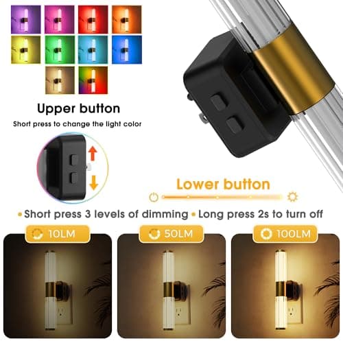 L LOHAS LED Night Lights Plug into Wall, RGB Color Changing Night Light for kids, Acrylic Rotating Nightlight Dimmable with Light Sensor, for Bedroom Bathroom Hallway Children Christmas Party, 1 Pack - Thumbnail 2