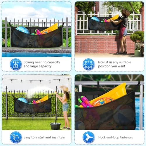 Pool Float Storage Bag, Extra Long 78" Foldable Hanging Organizer Mesh for Pool Side Fence, Adjustable Swimming Outdoor Toy Storage for Floats, Balls, Inflatable Toys & Accessories (78") - Thumbnail 6