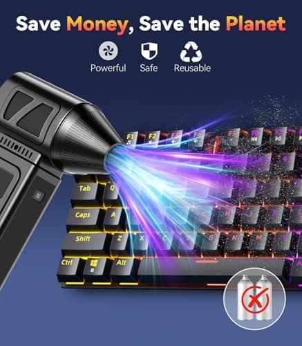 YUHUO Upgraded Compressed Air Duster, 360000 RPM Electric Air Duster with Powerful Motor, Rechargeable Battery, 5-Gear Cordless Mini Blower Jet Turbo Fan, Dust Blower for PC Keyboard Car Dryer Desk - Thumbnail 2