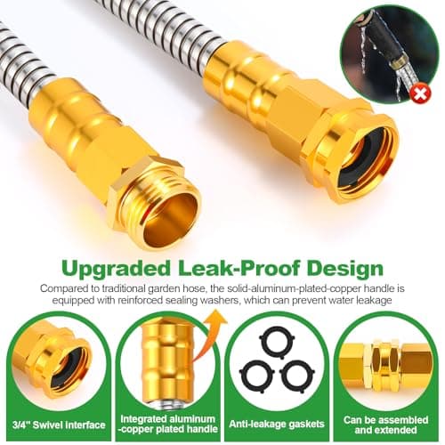 Toolasin Water Hose 50ft, Flexible Stainless Steel Metal Garden Hose with 10-Function Nozzle, No-Kink, Leak-Proof, Anti-Pets, Wear-Resistant, 3/4 GHT, Easy to Use and Store for Garden, Yard, Outdoor - Thumbnail 2