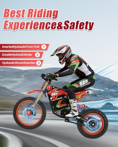 HAPPYRUN 6000W Peak Electric Dirt Bike 46 mph Max Speed Off-Road Motorcycle 60V 30AH Removable Battery 60 Miles Range 17 Inch Tires Dual Hydraulic Brakes Adult E Moto for Trail Riding - Thumbnail 5