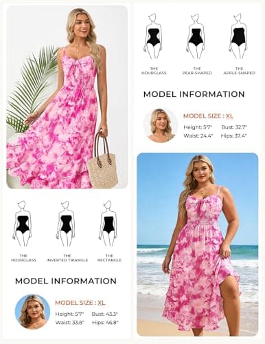GRACE KARIN Women's Summer Floral Maxi Dress Spaghetti Strap A Line Beach Boho Dresses Ruffle Tiered Casual Dress Rose L - Thumbnail 3