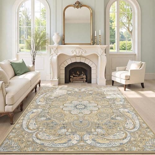 Voyantek 5x7 Area Rugs for Living Room,Ultra Soft Faux Wool Rugs for Bedroom,Dining Room,Non-Slip Backing Washable Rugs,Stain Resistant Home Decor Rug (Yellow, 5' x 7') - Image 1