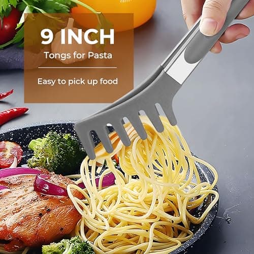 FINENUT Stainless Steel&Silicone Food Tongs Set of 3 (9+9+12 Inch) - BPA-Free&Heat Resistant Non-Scratch BBQ&Cooking Tools,Strong Grip Locking for Grilling,Pasta,Air Fryer,Salad,Dishwasher Safe - Thumbnail 3