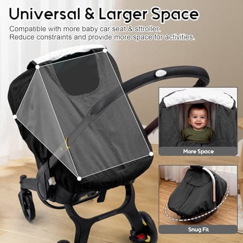 Waterproof Baby Car Seat Cover for Doona, Carseat Cover with Plush Dot Lining for Cold Wet Weather, Infant Car Seat Canopy with Zipper Closure Design & 2 Vents, Keep Baby Warm/Dry - Thumbnail 5