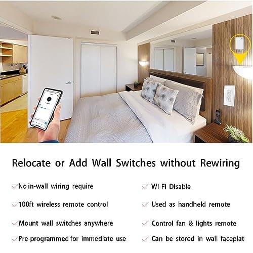 Wireless Light Switch, Remote Light Switch Compatible with Alexa, Smart Wireless Dimmer Switch and Receiver, Wall Lighting Fixture for Ceiling Lights, Fans, Lamps - Thumbnail 5