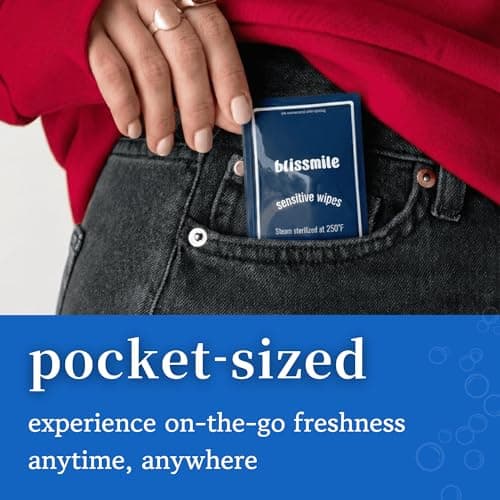 blissmile 100% Water & Cotton Wet Wipes Travel Size - Individually Wrapped - Fragrance & Preservative-Free for Baby, Women & Sensitive Skin - Gentle Hand, Face, Body & Feminine Care - 110 Count - Thumbnail 3