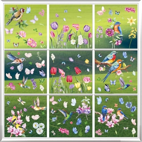 109 Pcs Spring Window Clings,Spring Flower Window Clings for Glass Windows,Double-Sided Floral Pattern Window Clings for Bird Strike Prevention,Seasonal Window Stickers for Spring Decor(9 Sheets) - Thumbnail 2